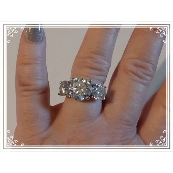 CERTIFIED 11 Ct Genuine Moissanite 3-Stone Past~Present~Future Engagement Ring 8 - Picture 5 of 15